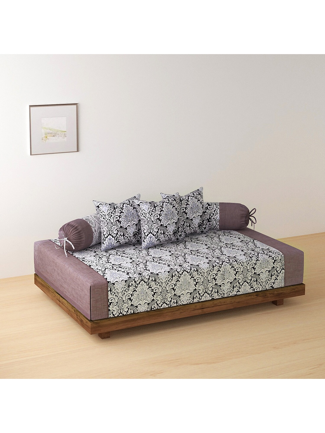 

Rajasthan Decor Set Of 6 White & Black Printed Cotton Bedsheet With Bolster & Cushion Covers