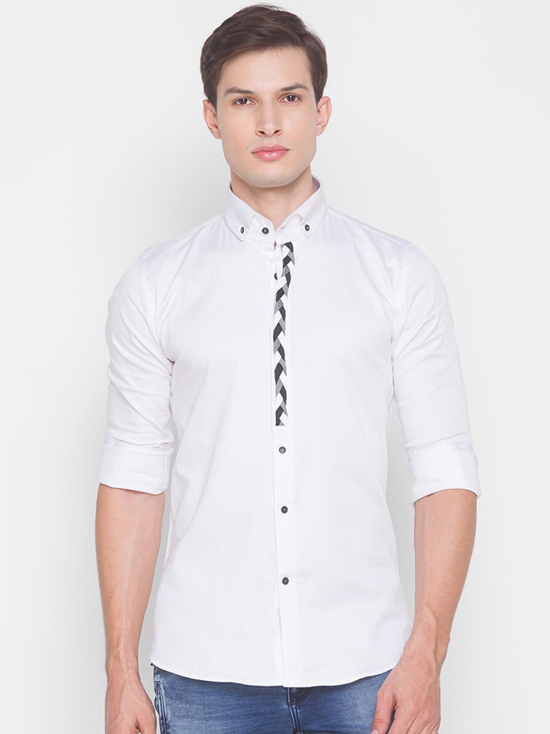

mode de base Men White Snug Slim Fit Opaque Casual Shirt