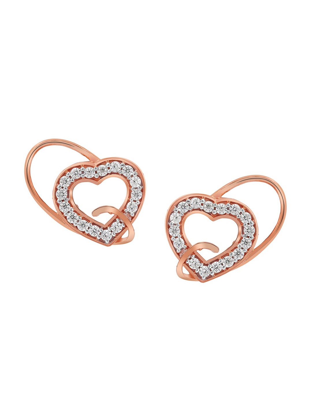 

LA SOULA Rose Gold-Plated & White 925 Sterling Silver Heart Shaped Studs