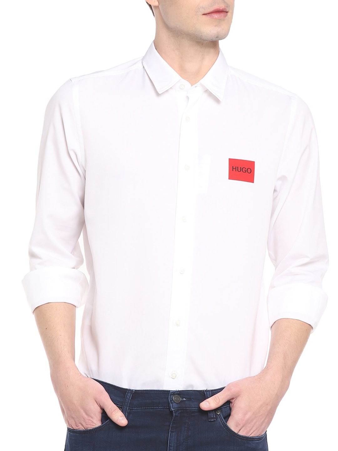 

HUGO Men White Opaque Casual Shirt