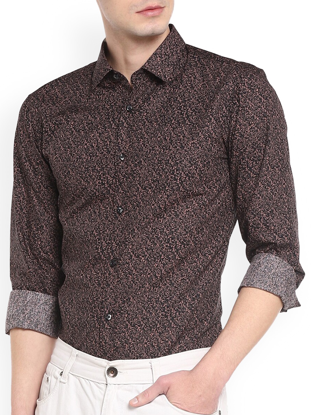 

HUGO Men Mauve & Black Opaque Printed Casual Shirt