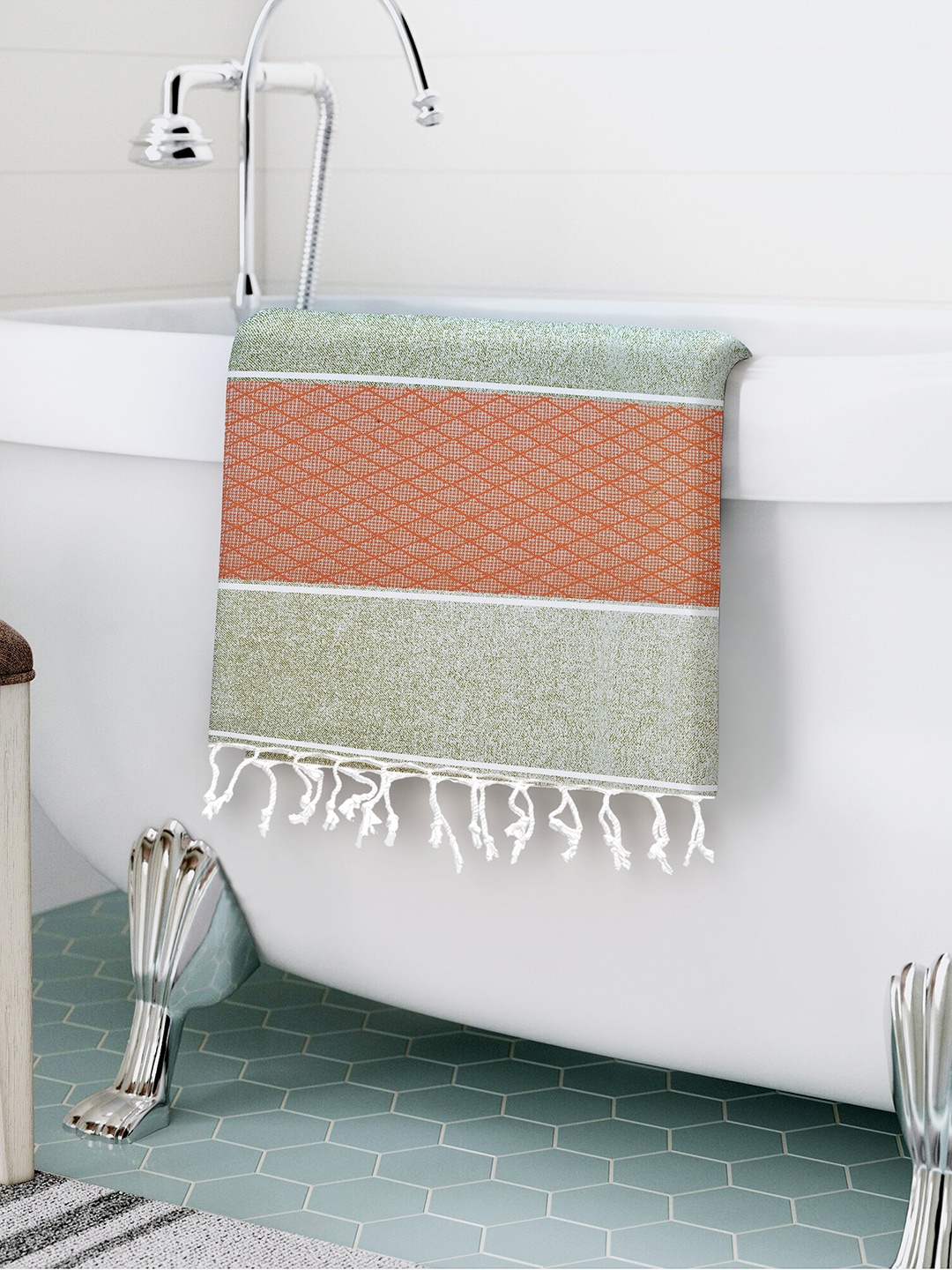 

Story@home Grey & Orange Striped Quick Dry Pure Cotton 200 GSM Bath Towel