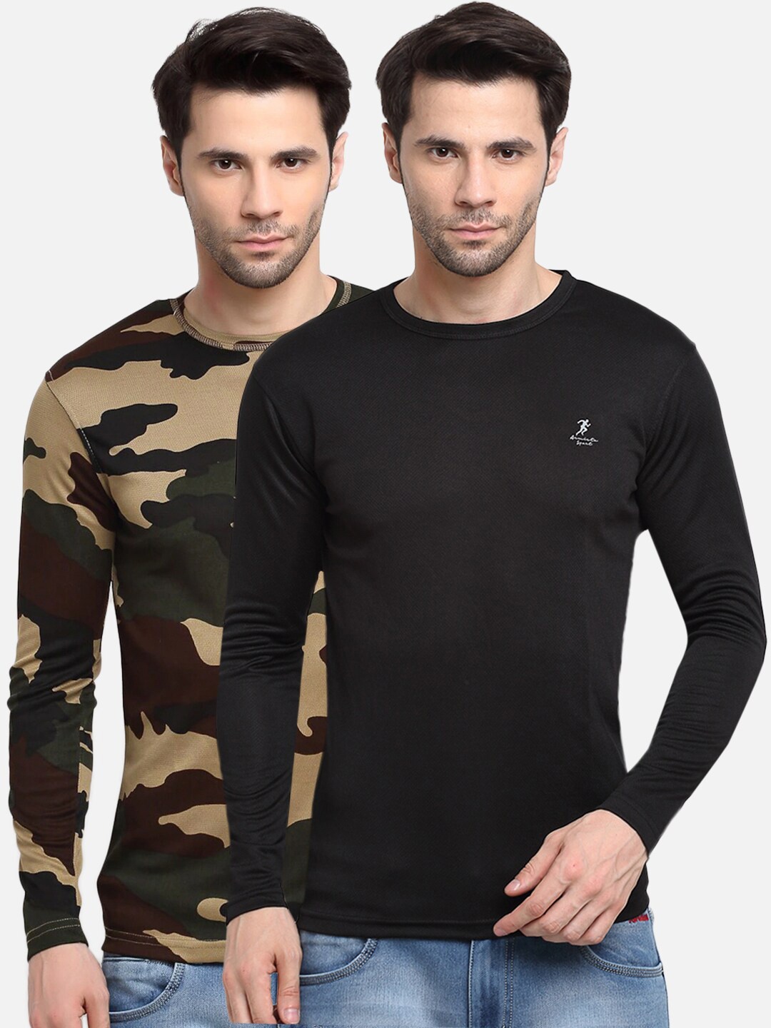

ARMISTO Men Pack of 2 Green & Black Dri-FIT Training or Gym T-shirt