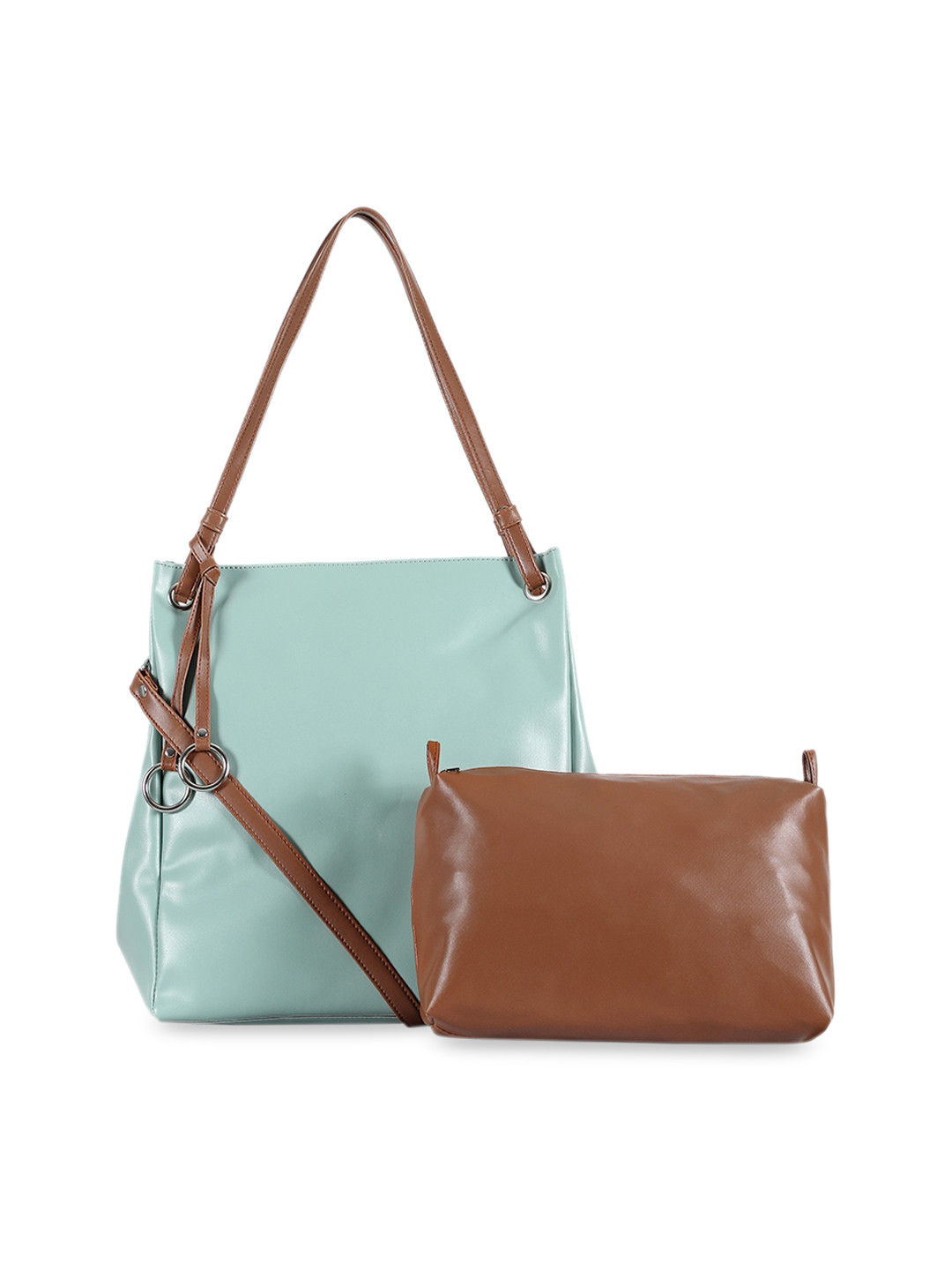 

Toteteca Green PU Oversized Structured Shoulder Bag with Pouch