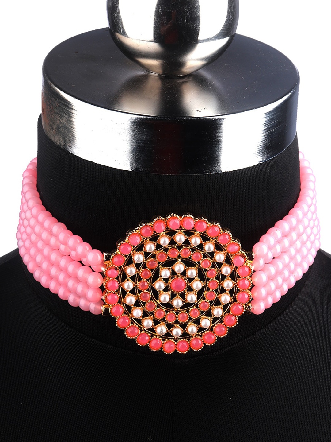 

Mirraw Gold-Plated Pink & White Pearl Beaded Jewellery Set