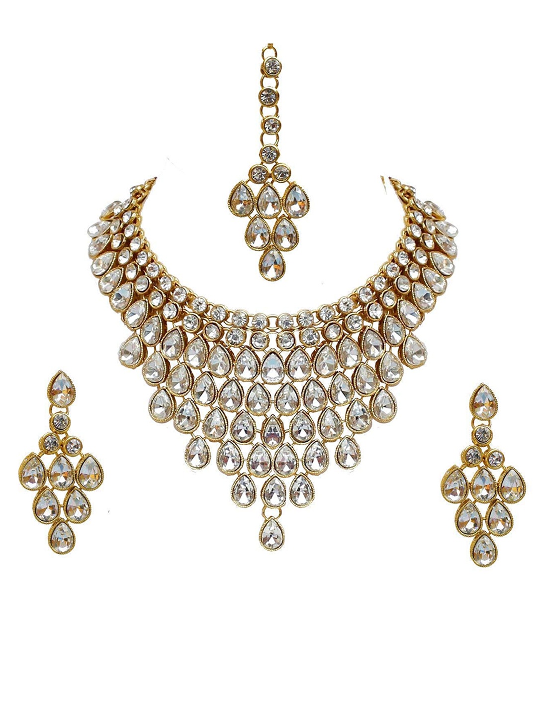 

Mirraw Gold-Plated & White Kundan-Studded Jewellery Set