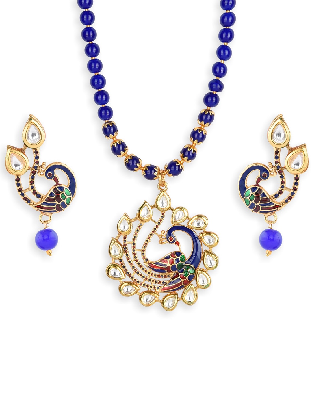 

Mirraw Gold-Plated & Blue Kundan-Studded Jewellery Set