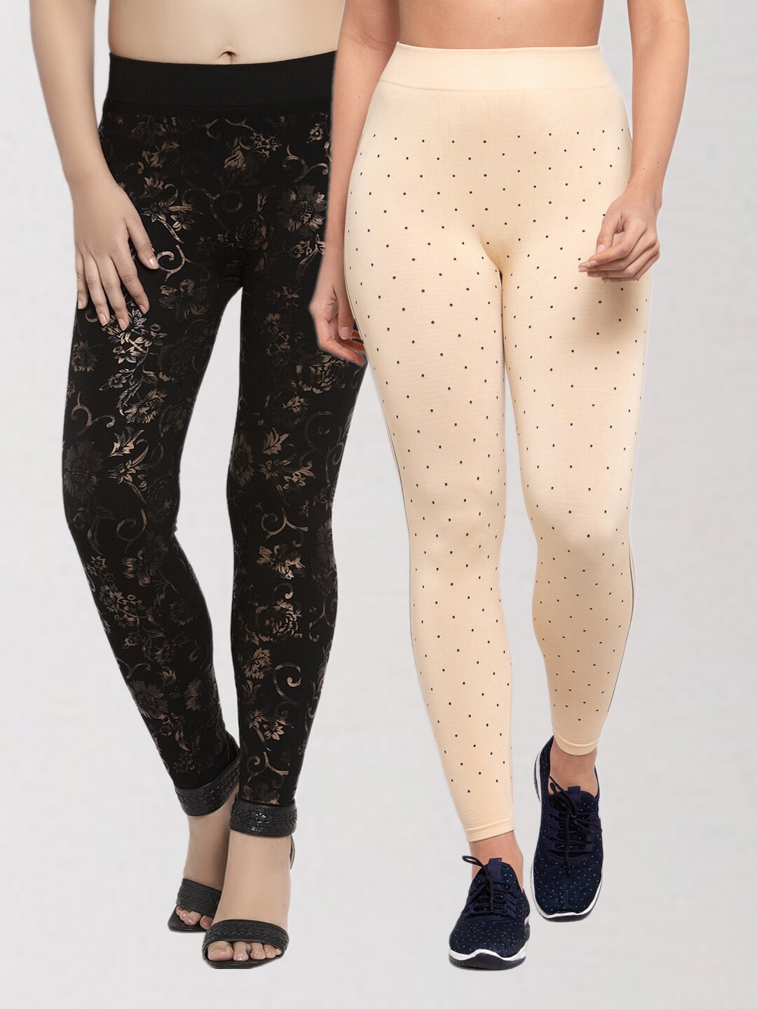 

KLOTTHE Women Multicoloured Pack of 2 Printed Skinny Fit Jeggings, Multi