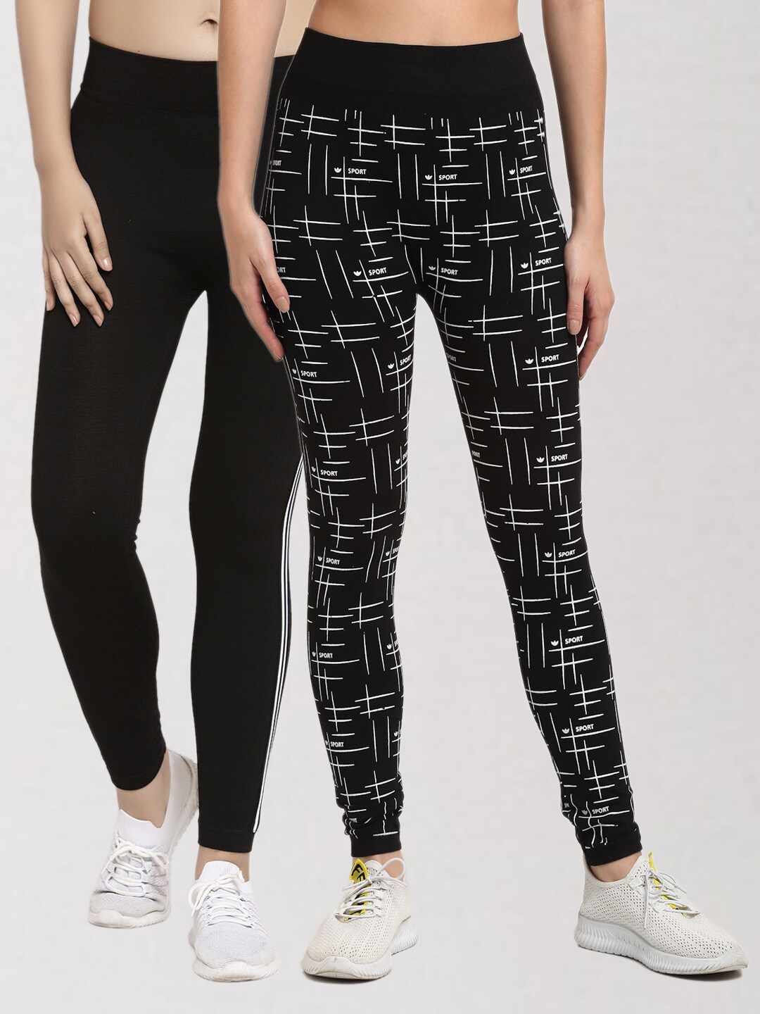

KLOTTHE Women Black Set of 2 Printed Skinny Fit Jeggings