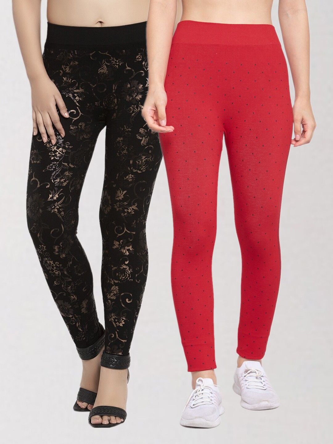 

KLOTTHE Women Multicoloured Pack of 2 Printed Skinny Fit Jeggings, Multi
