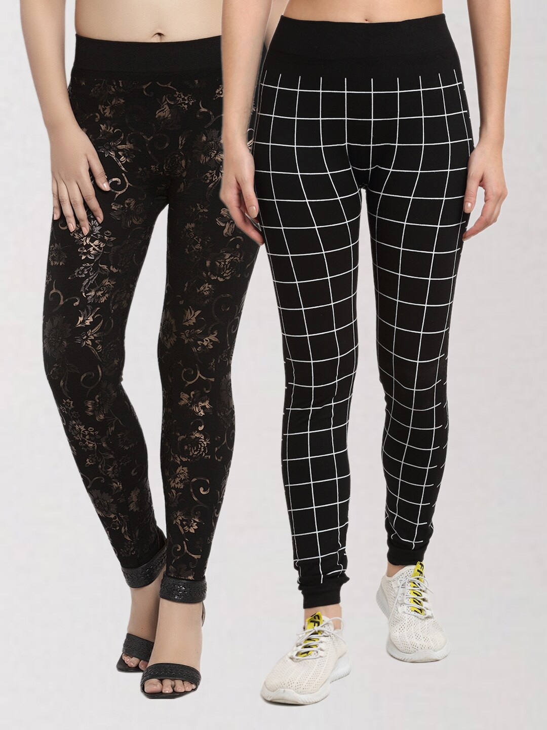 

KLOTTHE Women Black Set of 2 Printed Skinny Fit Jeggings