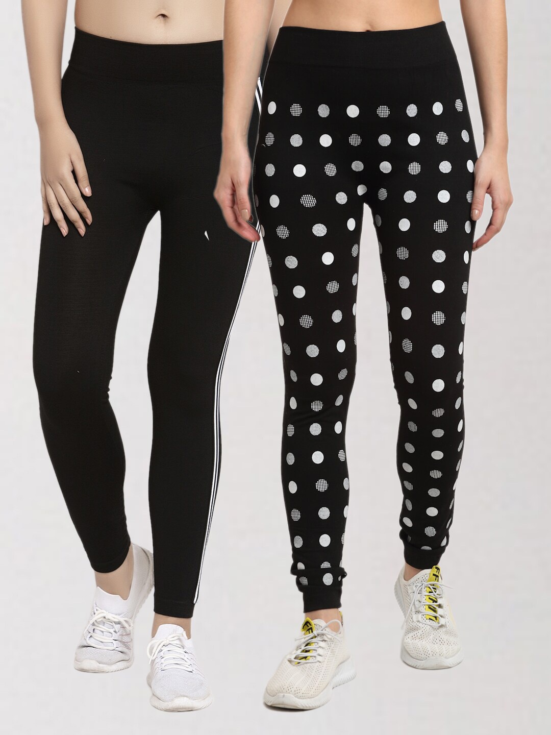 

KLOTTHE Women Pack Of 2 Black & White Printed Skinny Fit Jeggings
