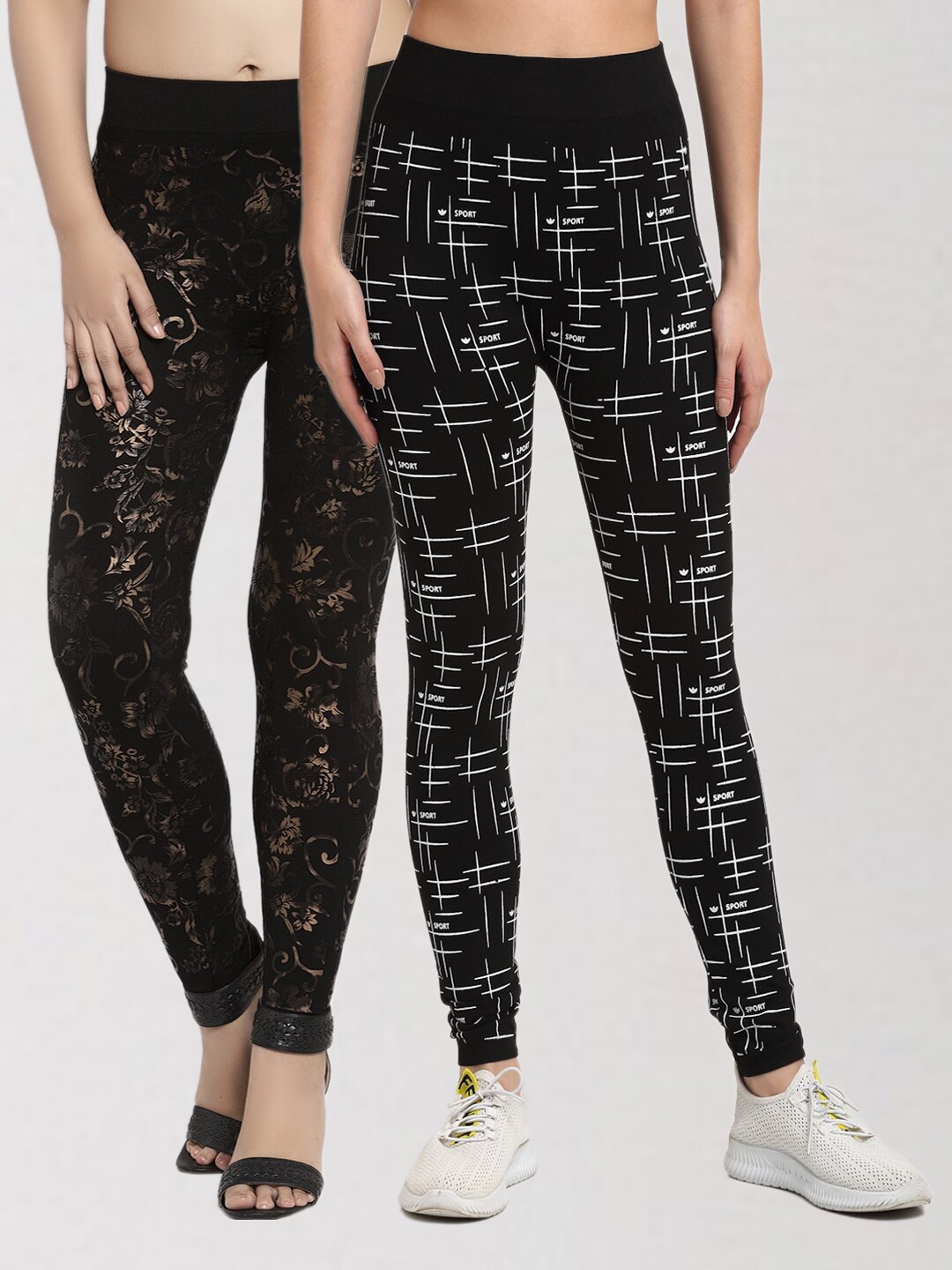 

KLOTTHE Women Black Pack of 2 Printed Skinny Fit Jeggings