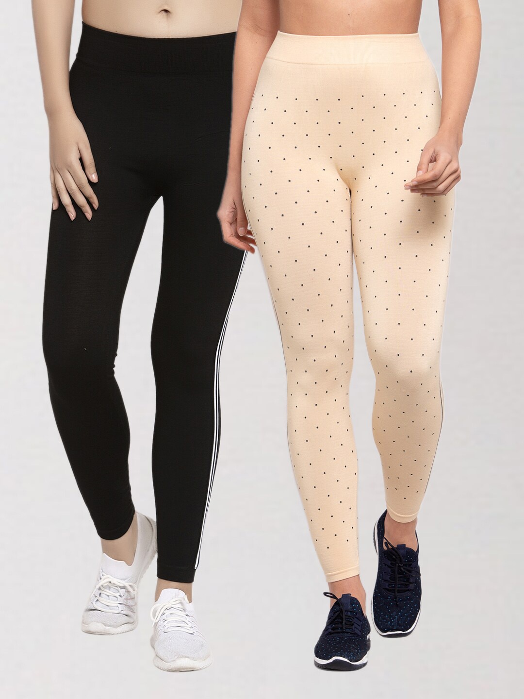

KLOTTHE Women Pack Of 2 Black & Beige Printed Skinny Fit Jeggings