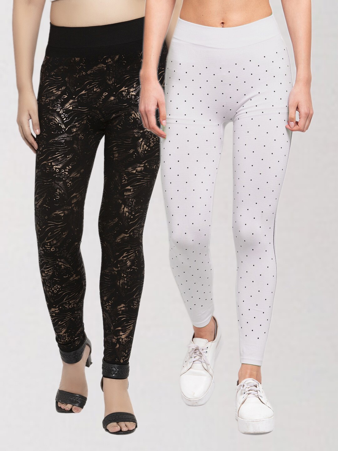 

KLOTTHE Women Pack Of 2 Black & White Printed Skinny Fit Jeggings