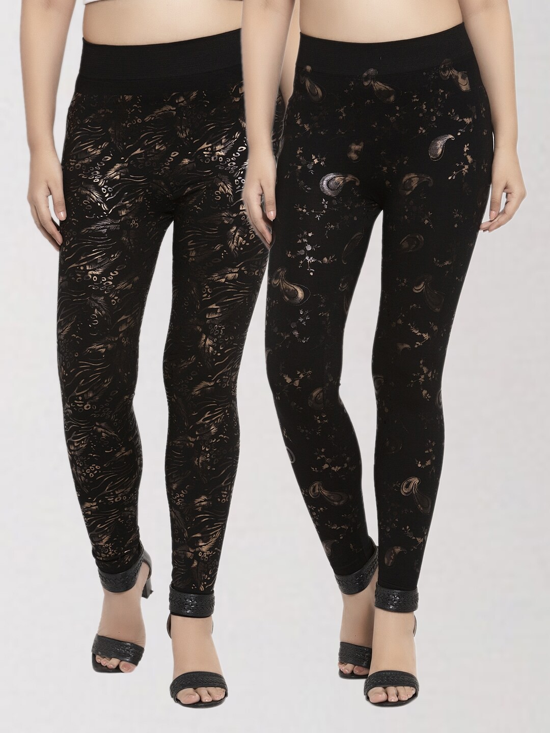 

KLOTTHE Women Black Pack of 2 Printed Skinny Fit Jeggings