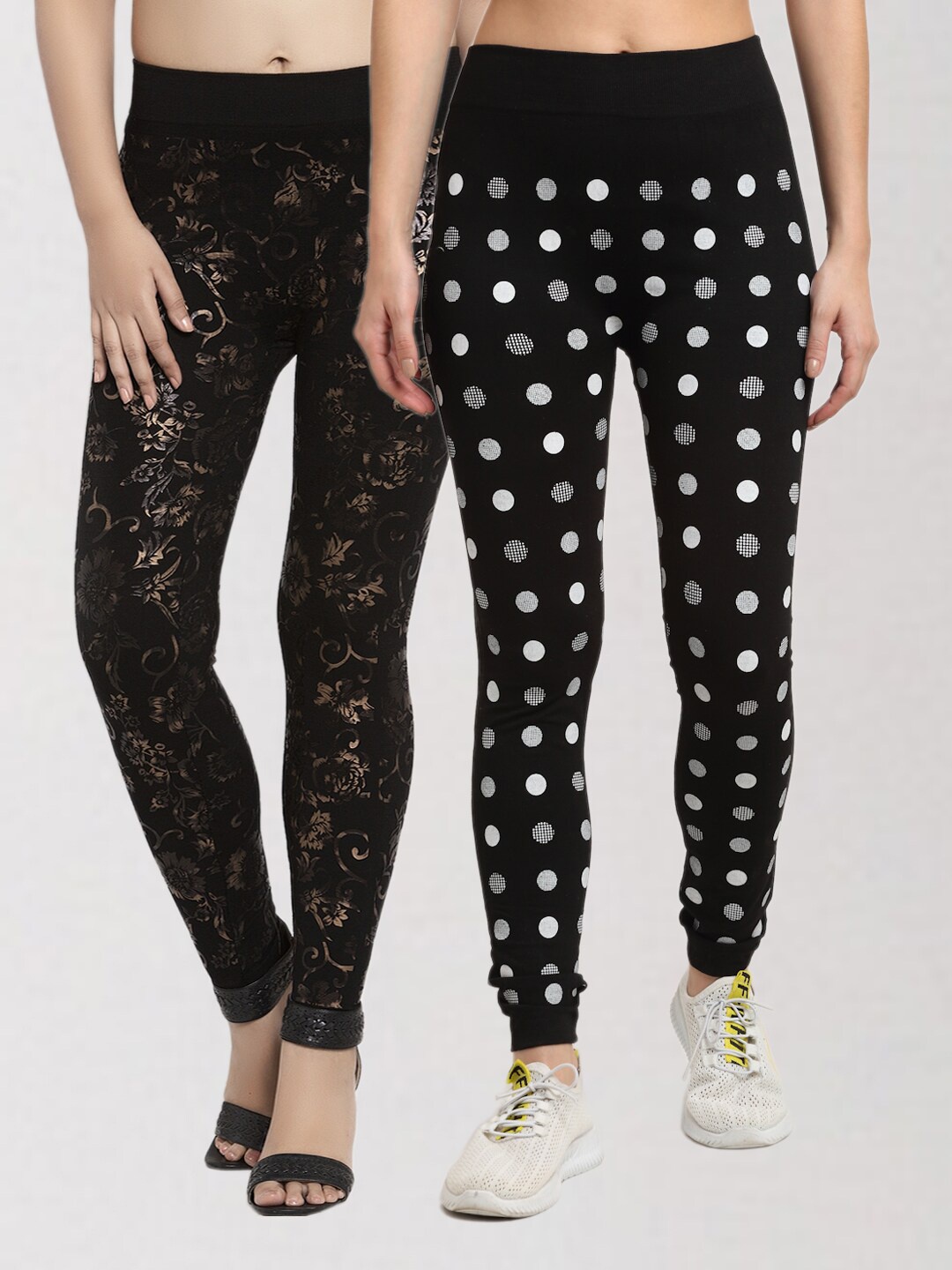 

KLOTTHE Women Black Pack of 2 Printed Skinny Fit Jeggings