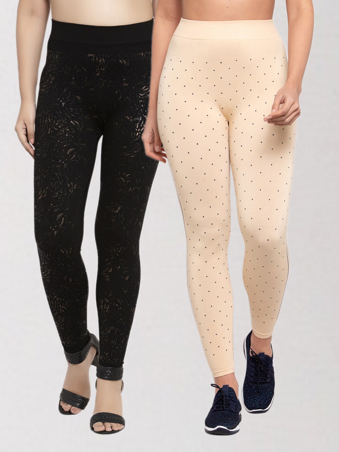 

KLOTTHE Women Multicoloured Pack of 2 Printed Skinny Fit Jeggings, Multi