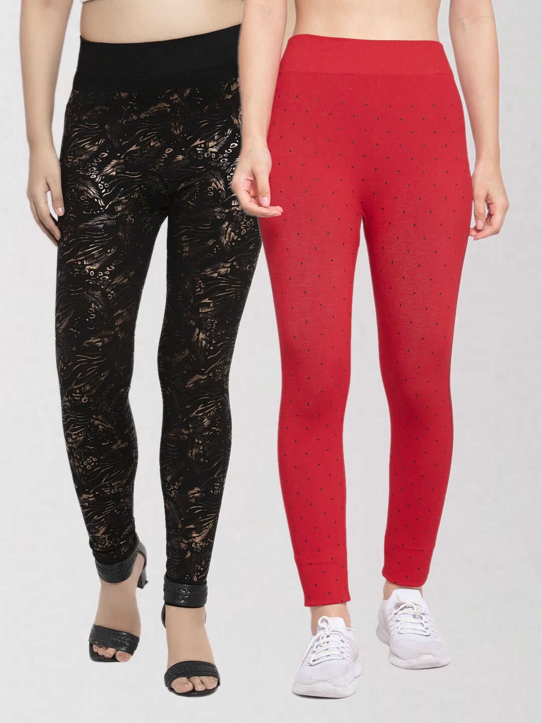 

KLOTTHE Women Multicoloured Pack of 2 Printed Skinny Fit Jeggings, Multi