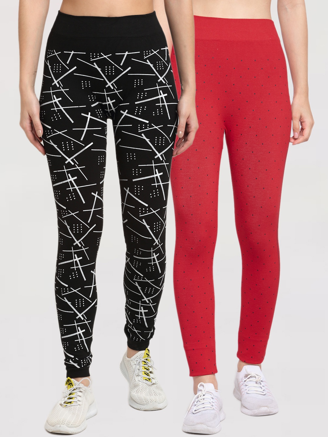 

KLOTTHE Women Pack of 2 Black & Red Skinny Fit Jeggings