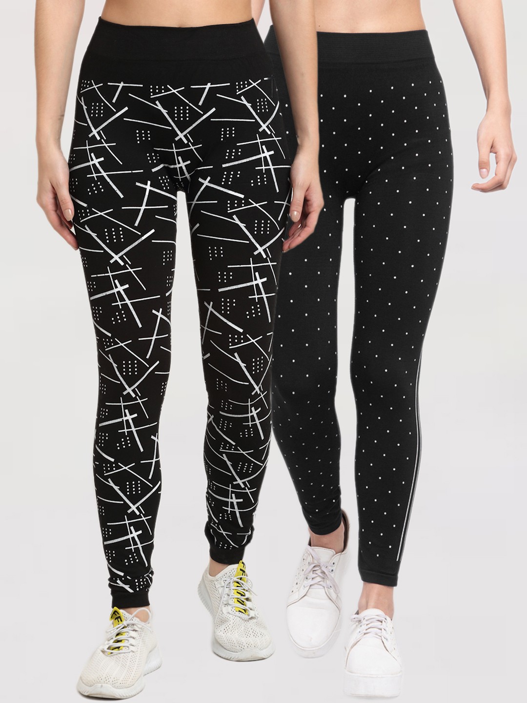 

KLOTTHE Women Pack Of 2 Black & White Printed Skinny Fit Jeggings