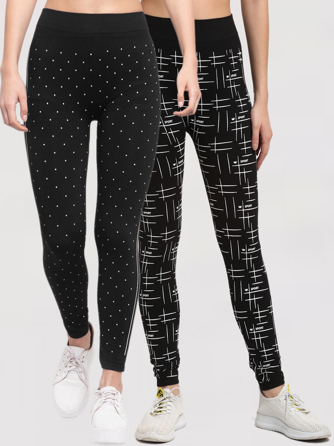 

KLOTTHE Women Black Pack of 2 Printed Skinny Fit Jeggings
