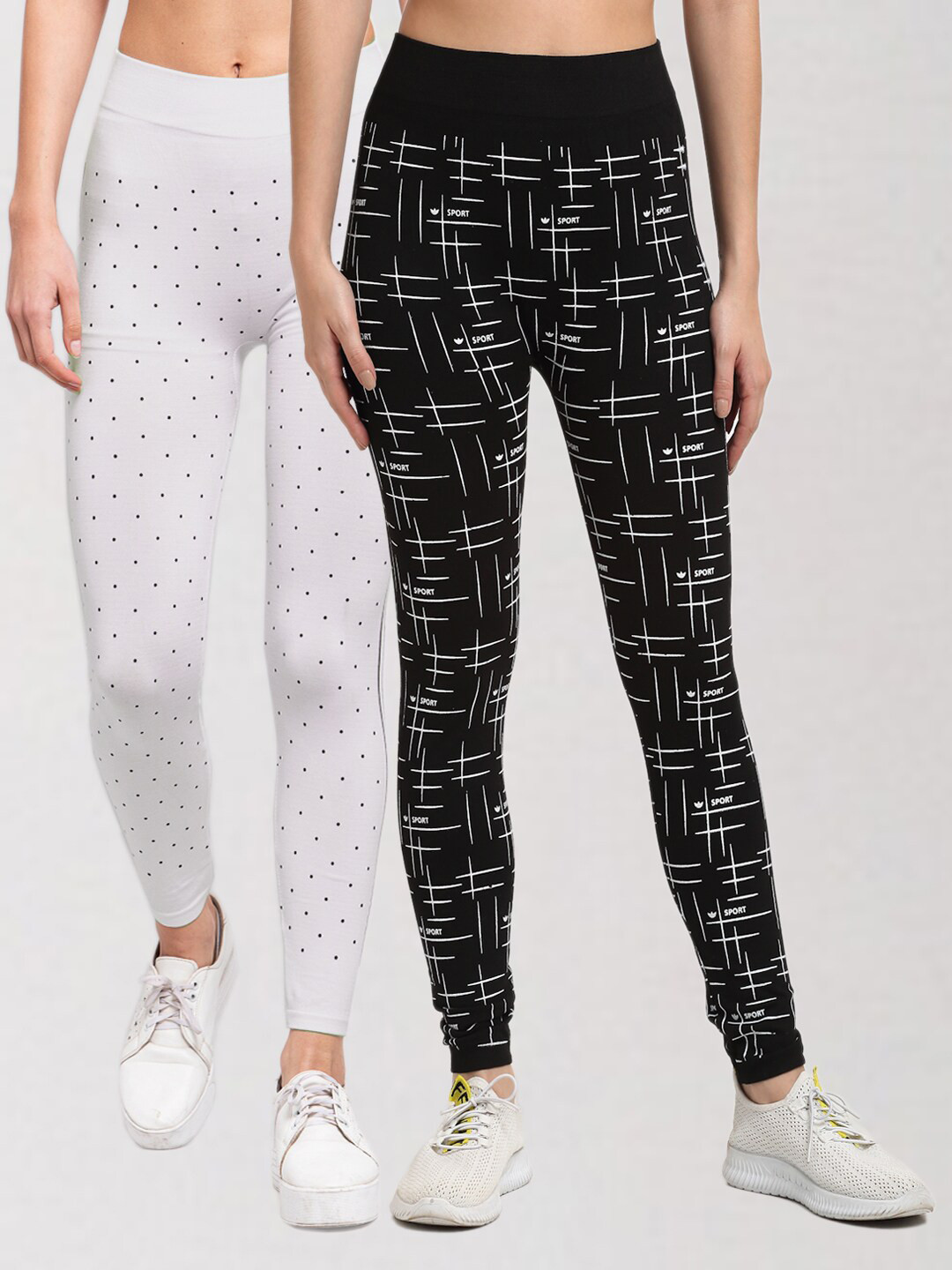 

KLOTTHE Women Set of 2 White & Black Printed Skinny Fit Jeggings