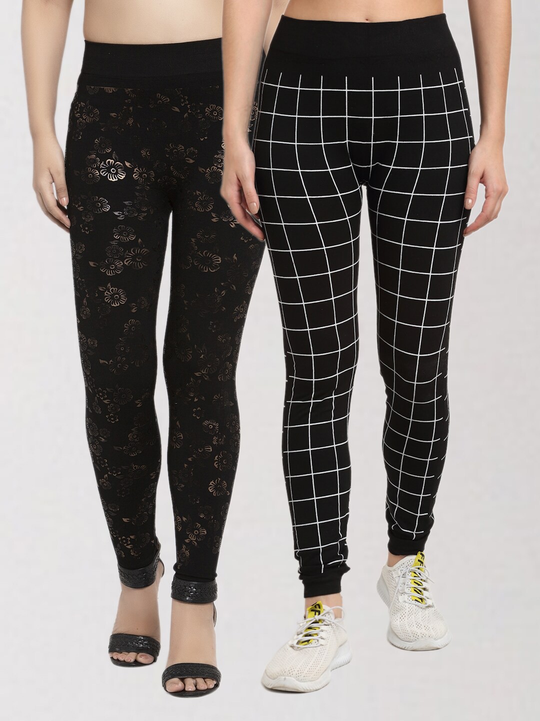 

KLOTTHE Women Set of 2 Multicoloured Printed Skinny Fit Jeggings, Multi