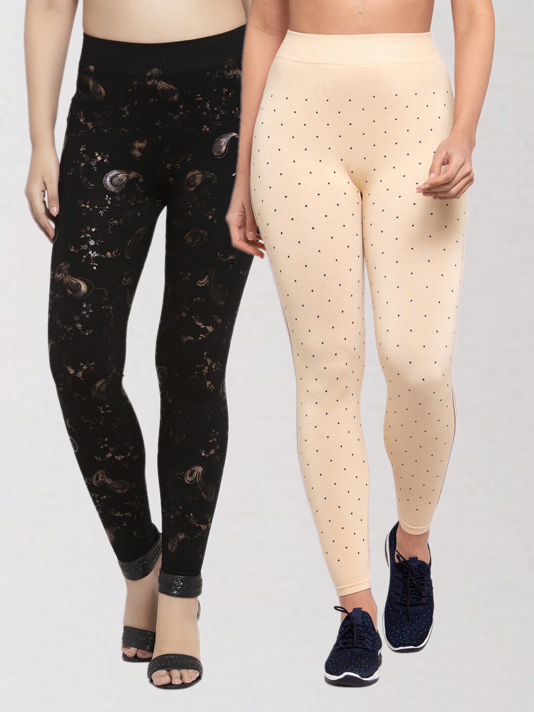 

KLOTTHE Women Set of 2 Multicoloured Printed Skinny Fit Jeggings, Multi