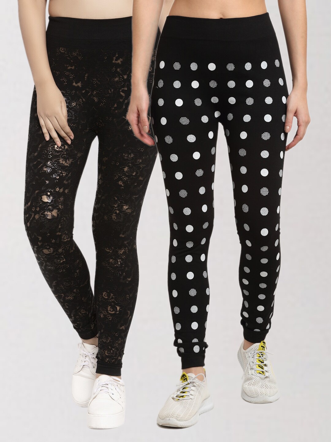 

KLOTTHE Women Set of 2 Black & White Printed Skinny Fit Jeggings