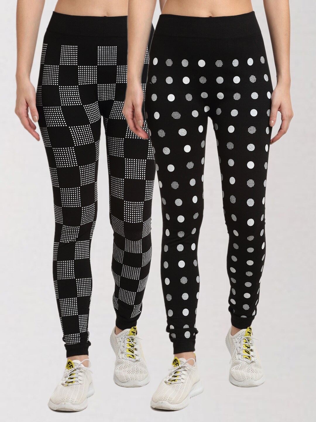 

KLOTTHE Women Set of 2 Black & White Printed Skinny Fit Jeggings
