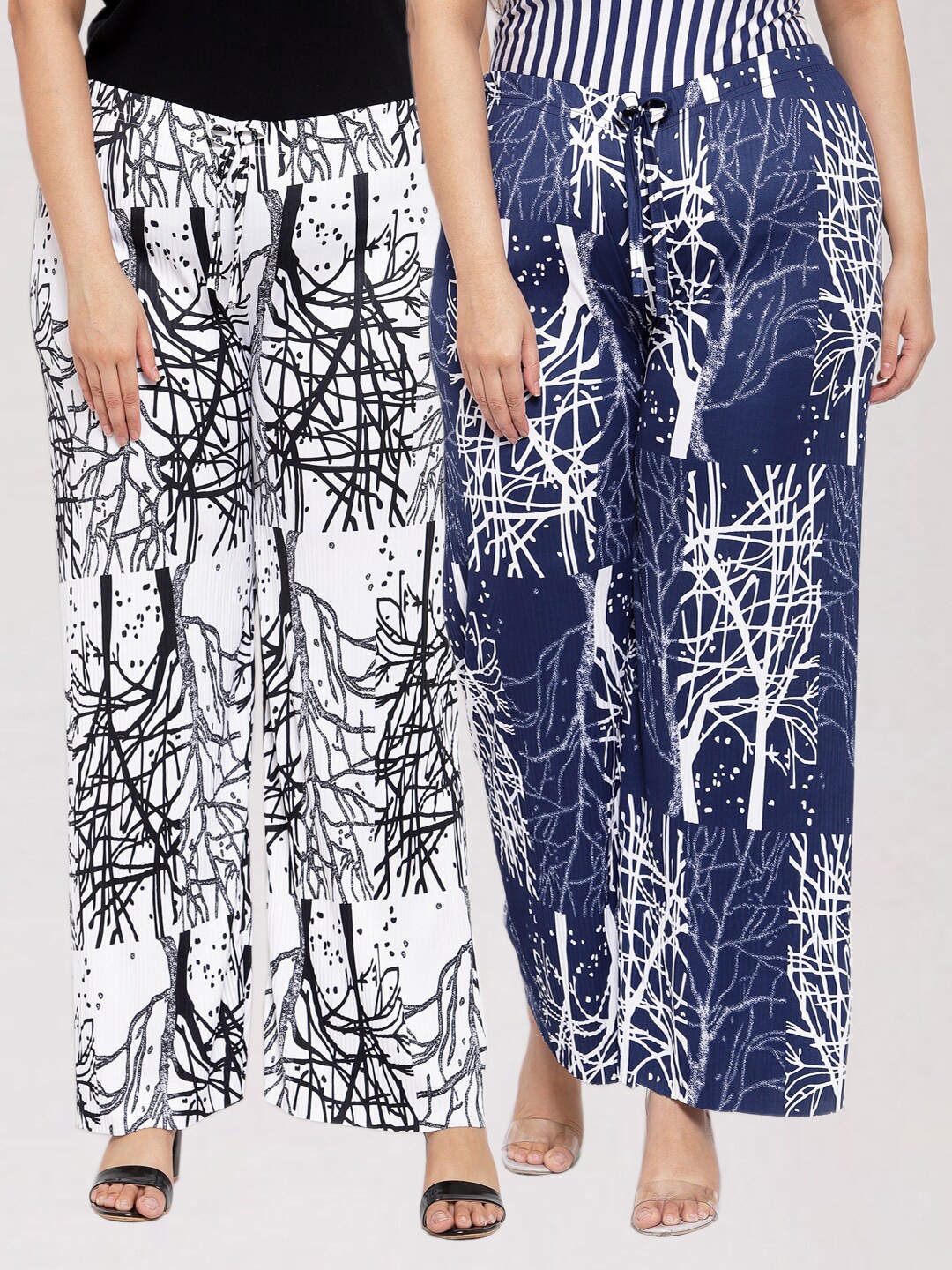 

KLOTTHE Women Set Of 2 White & Black Printed Palazzos