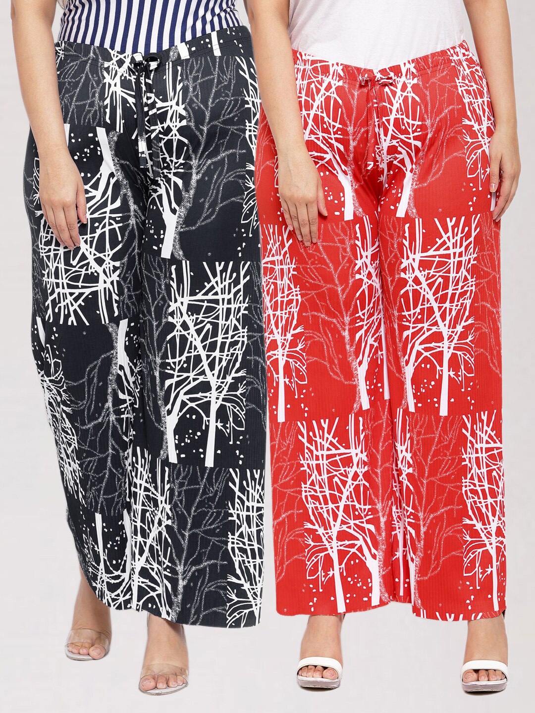 

KLOTTHE Women Black & White 2 Printed Palazzos