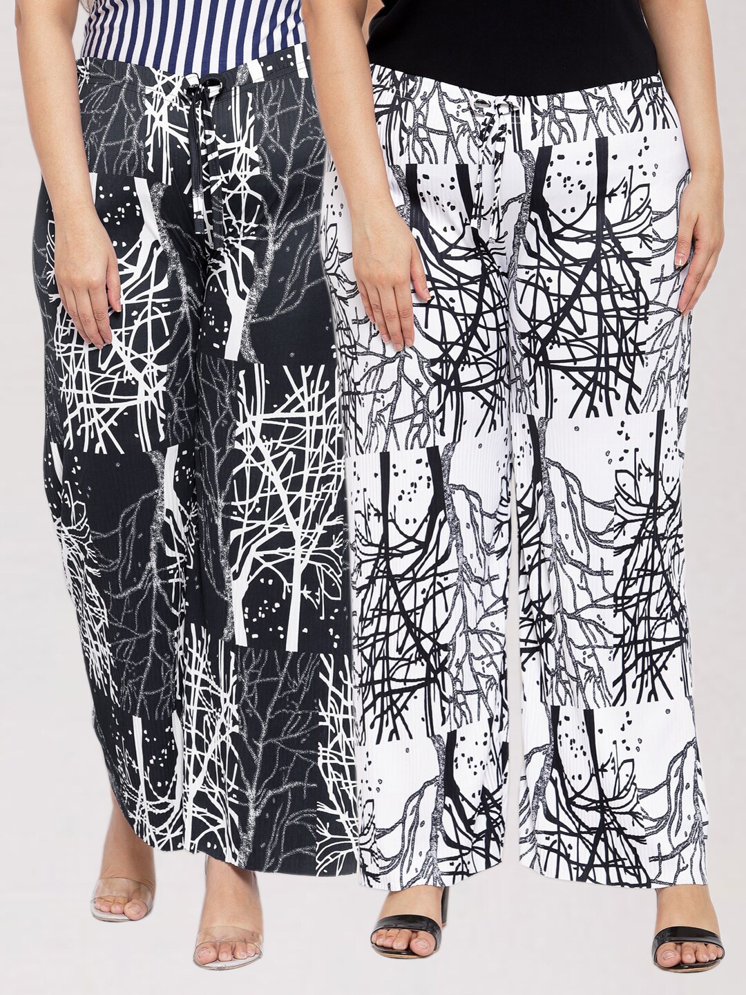 

KLOTTHE Women Pack Of 2 Black & White Printed Palazzos