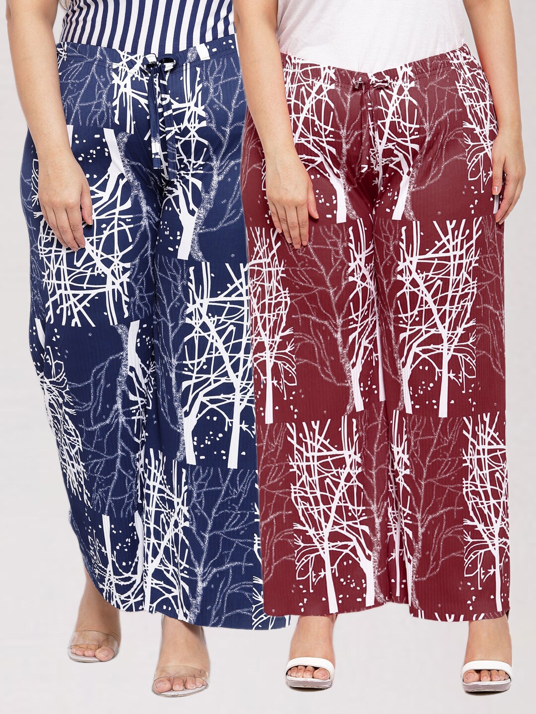 

KLOTTHE Women Set of 2 Blue & White Printed Palazzos