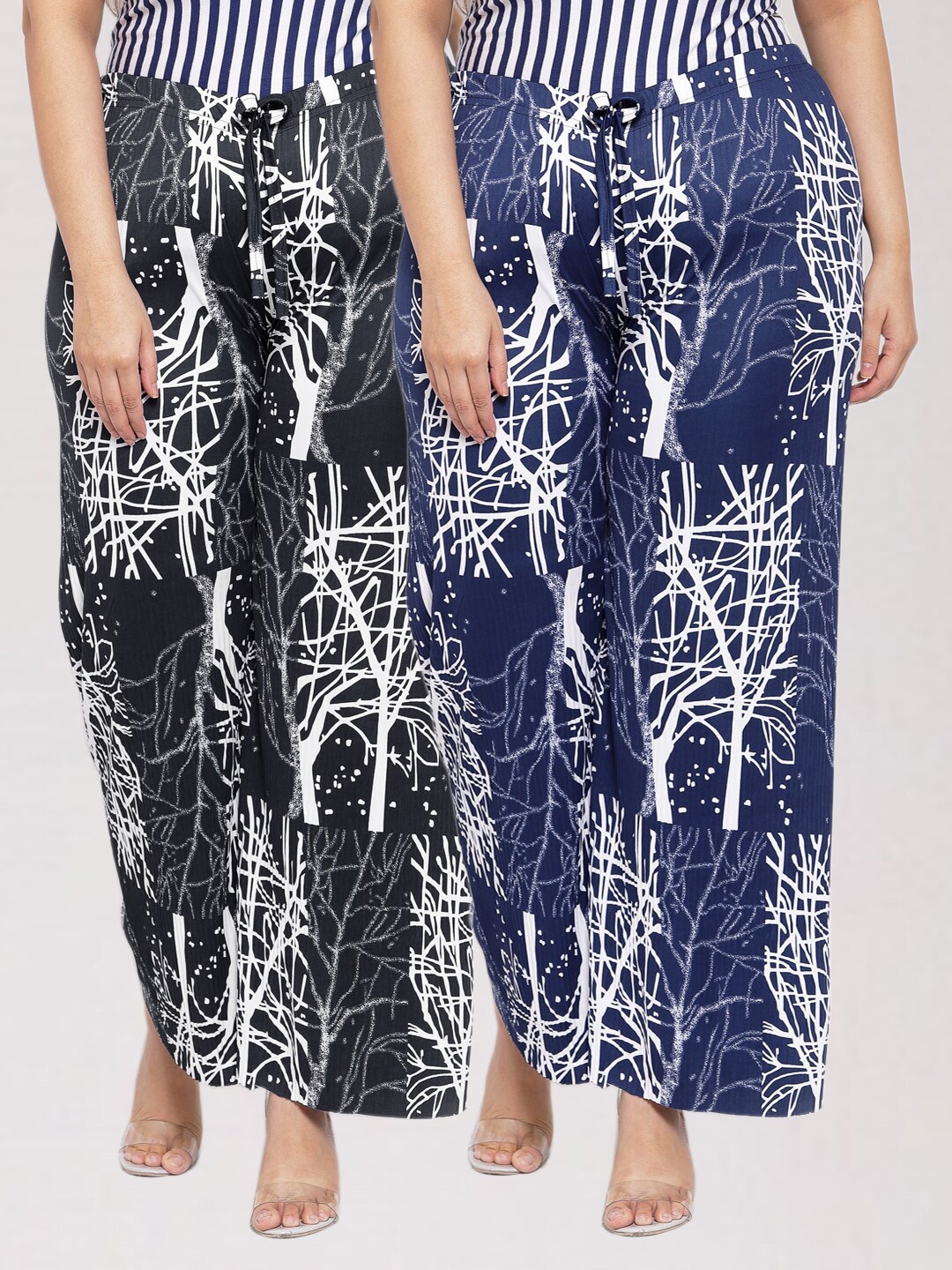 

KLOTTHE Women Black & Blue 2 Printed Palazzos