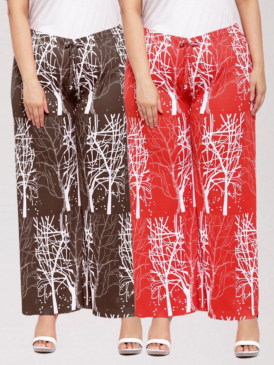 

KLOTTHE Women Brown & White Pack of 2 Printed Palazzos