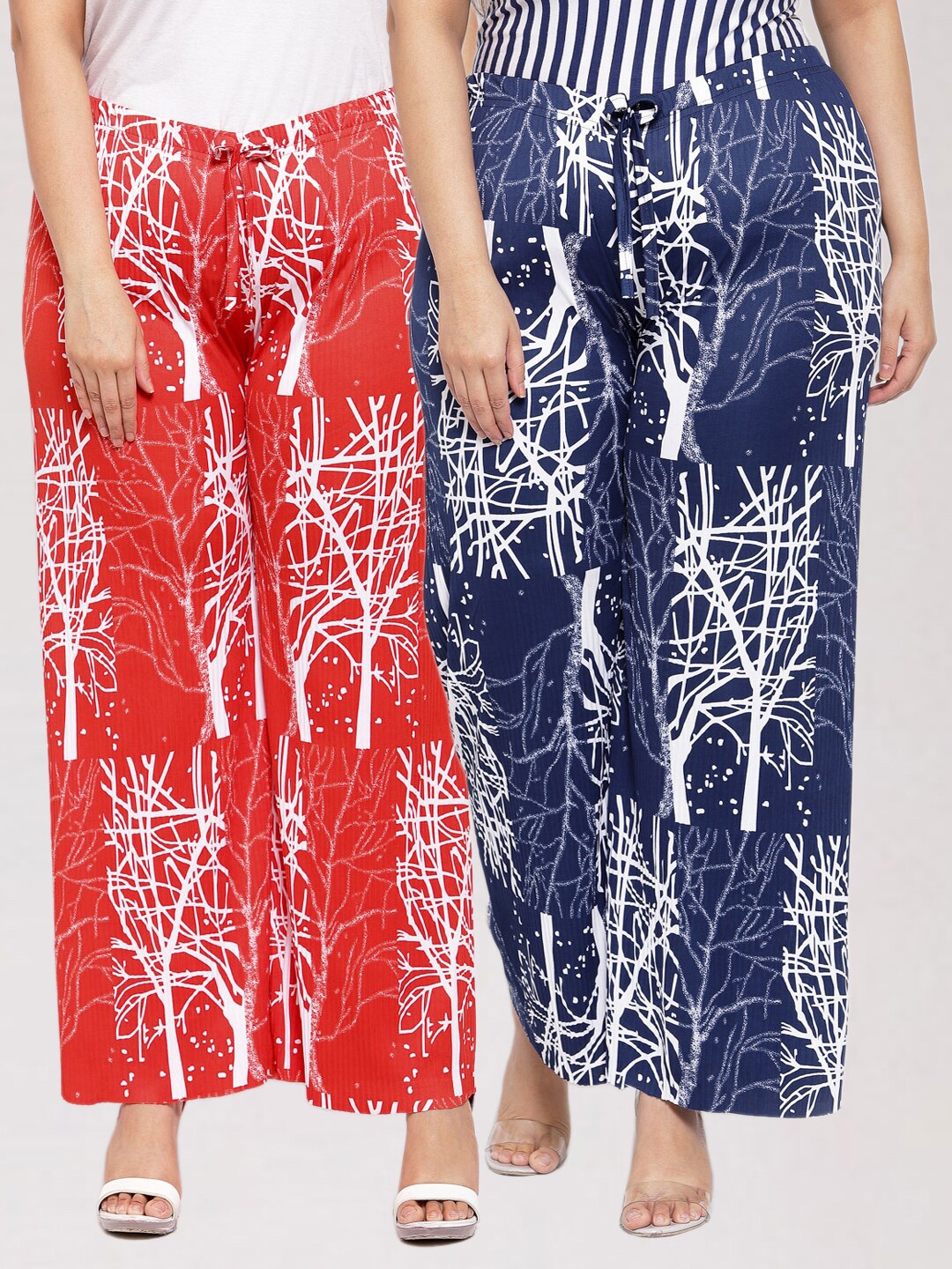 

KLOTTHE Women Red & White 2 Printed Palazzos