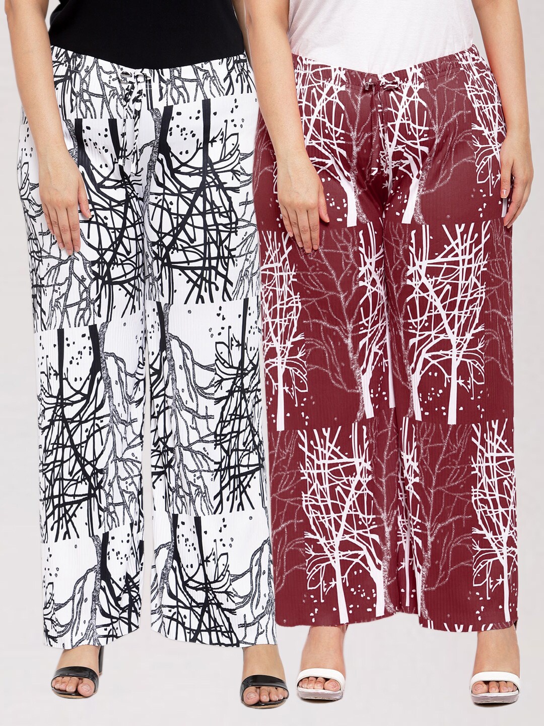 

KLOTTHE Women Pack Of 2 White & Brown Printed Palazzos