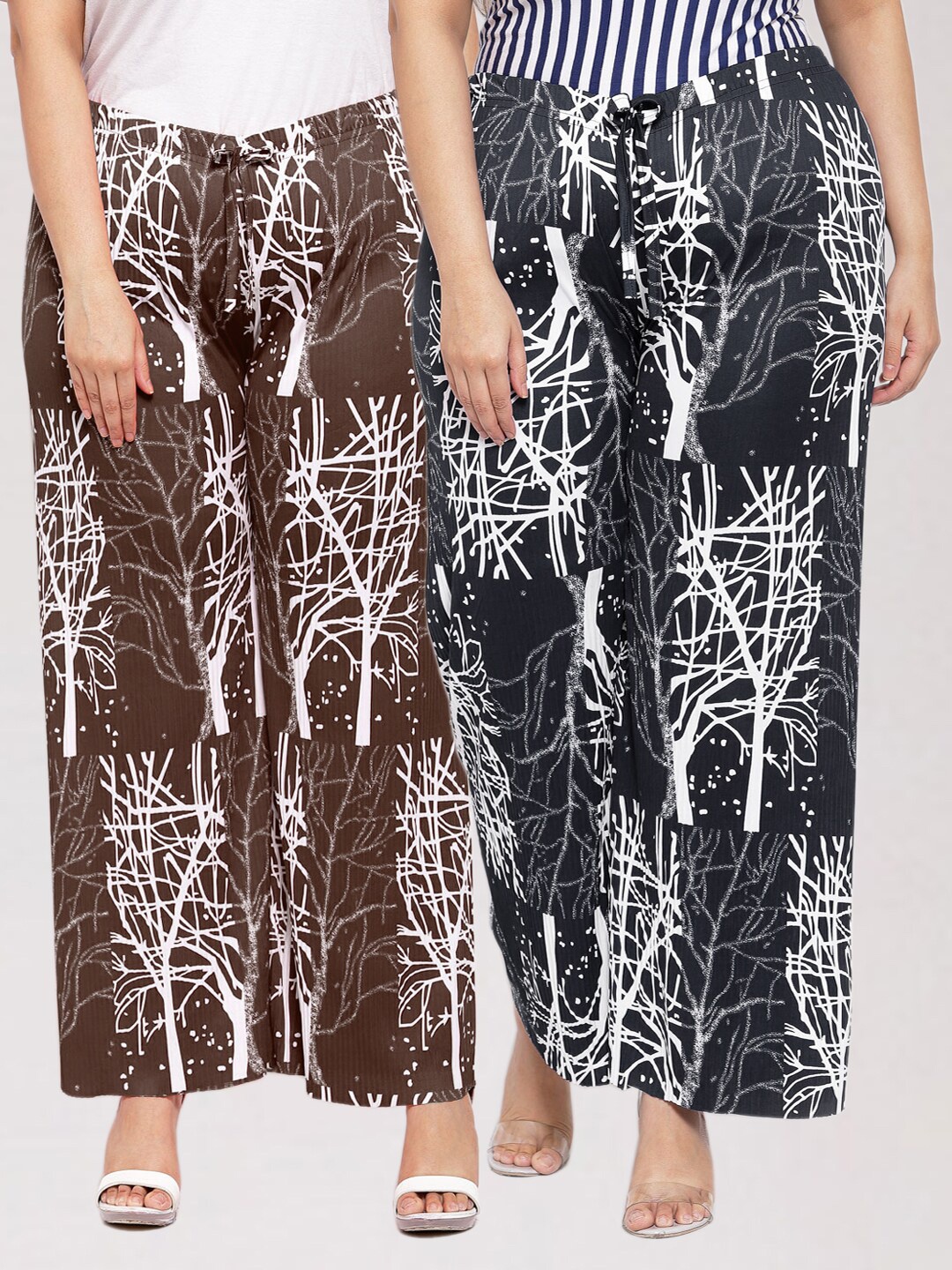 

KLOTTHE Women Black & Brown 2 Printed Palazzos