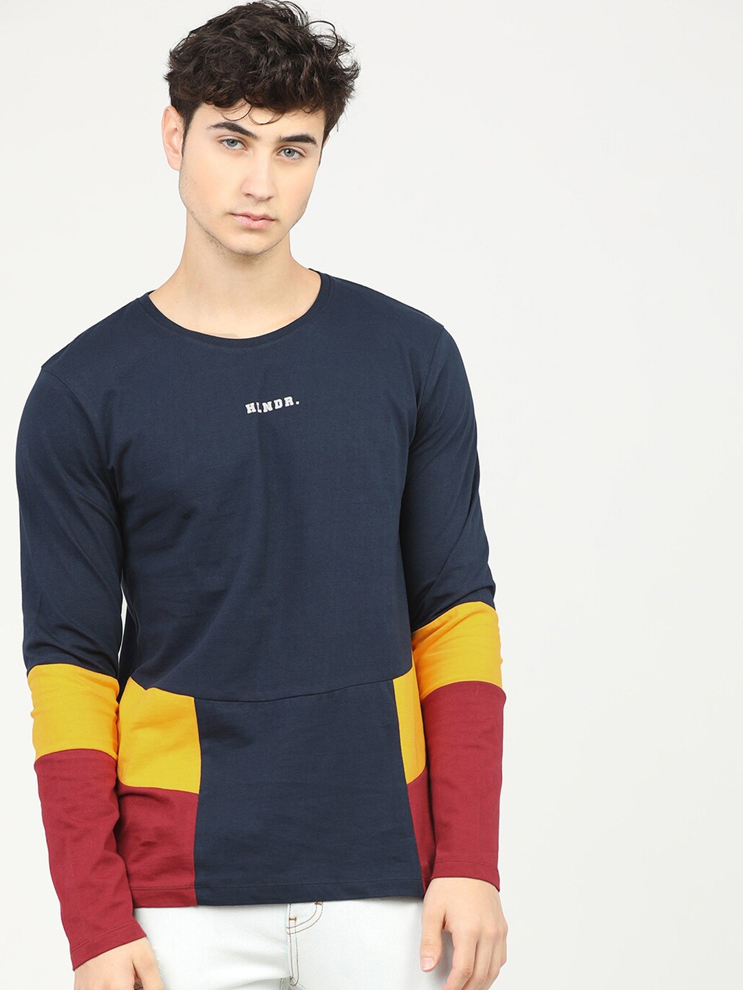 

HIGHLANDER Men Navy Blue & Maroon Colourblocked Slim Fit T-shirt