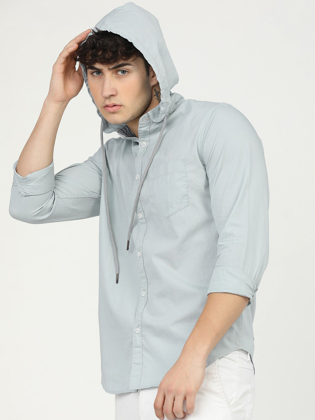 

HIGHLANDER Men Grey Slim Fit Opaque Cotton Casual Shirt