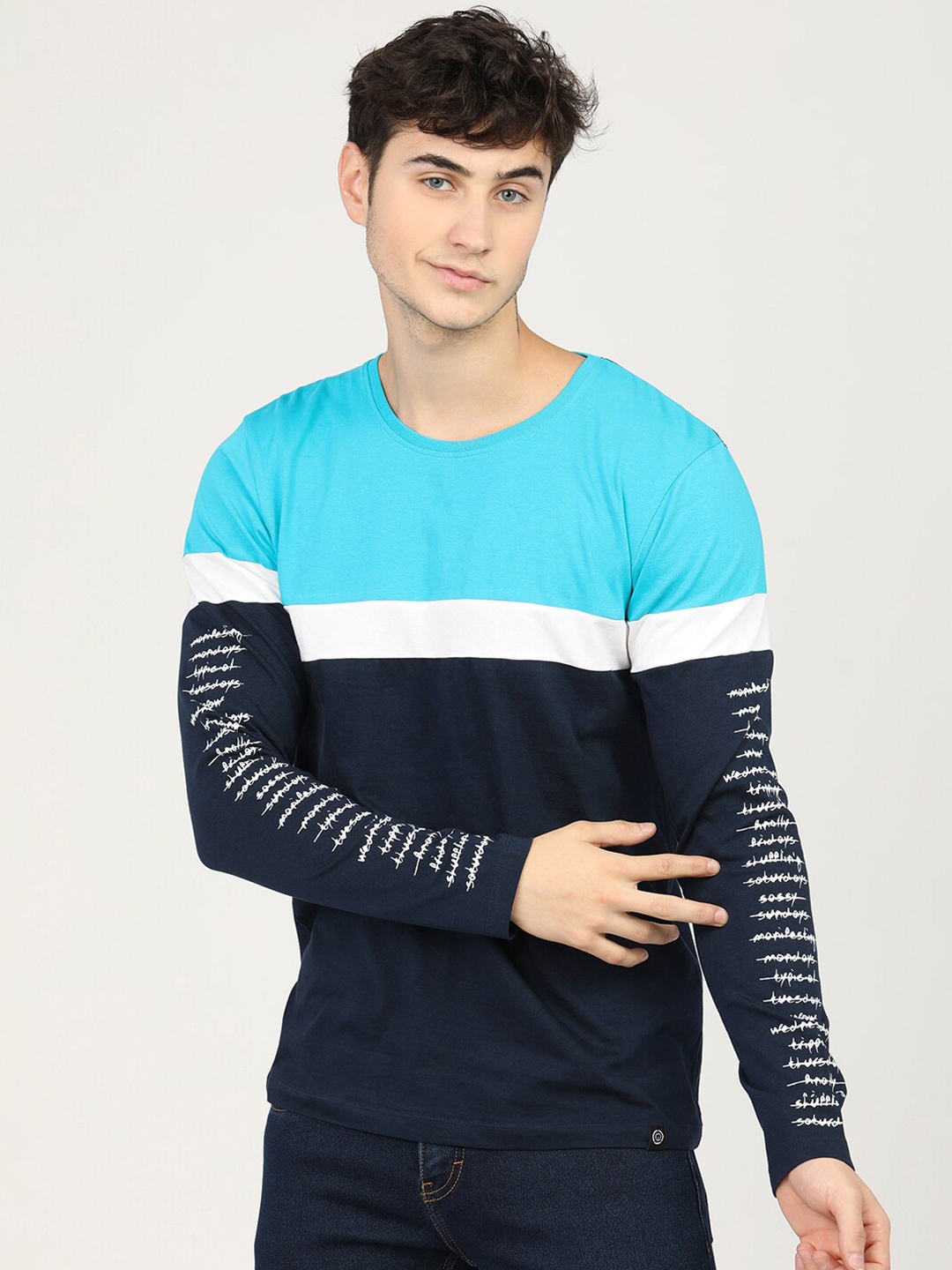 

LOCOMOTIVE Men Blue Colourblocked Pockets Slim Fit T-shirt
