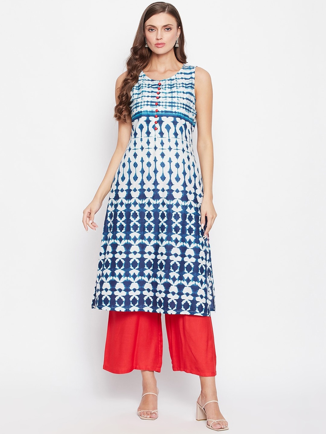 

Bitterlime Women Blue & Red Printed Pure Cotton Kurta with Palazzos