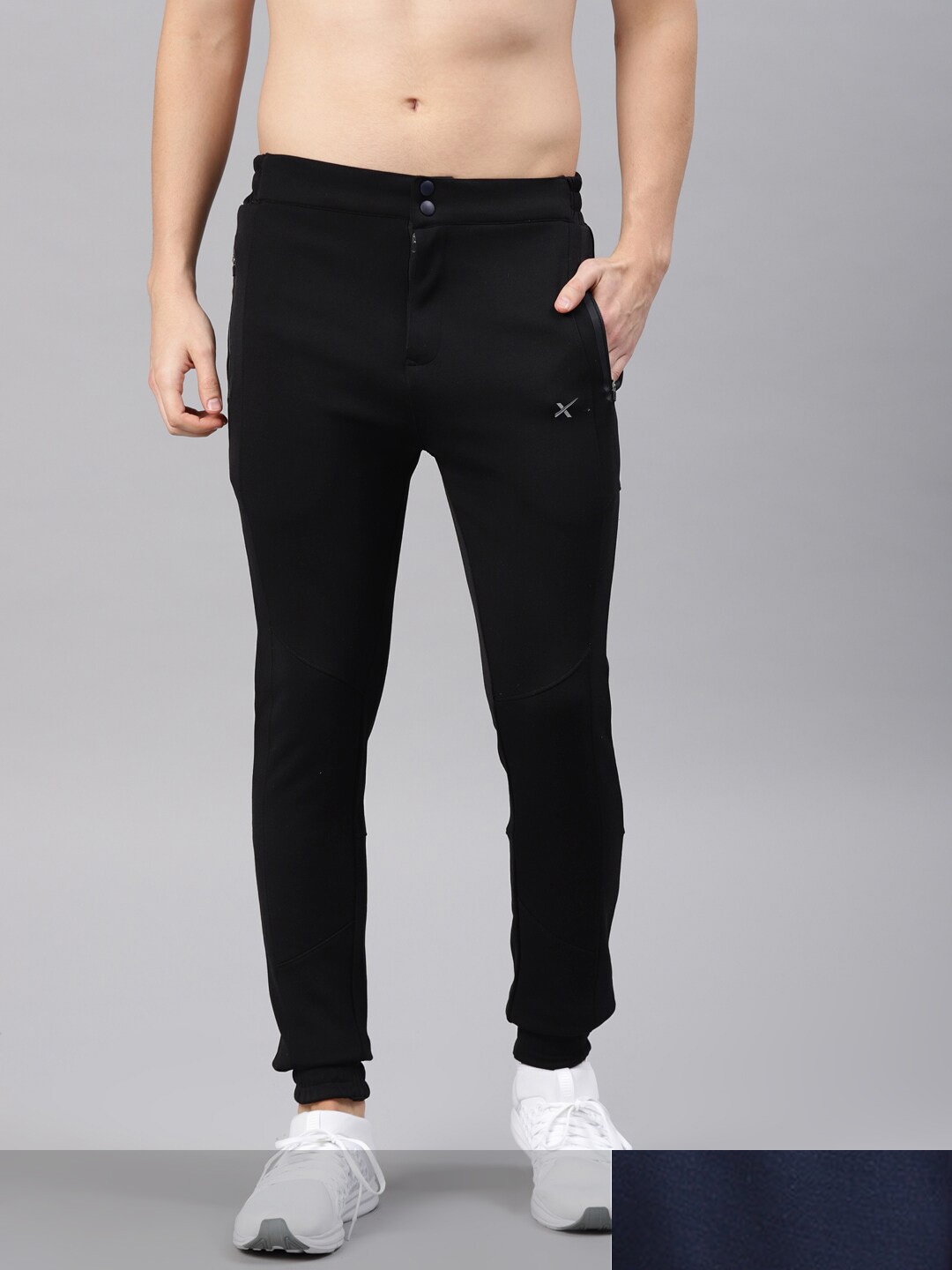 

HRX by Hrithik Roshan Men Pack of 2 Black & Navy Blue Solid Track Pants