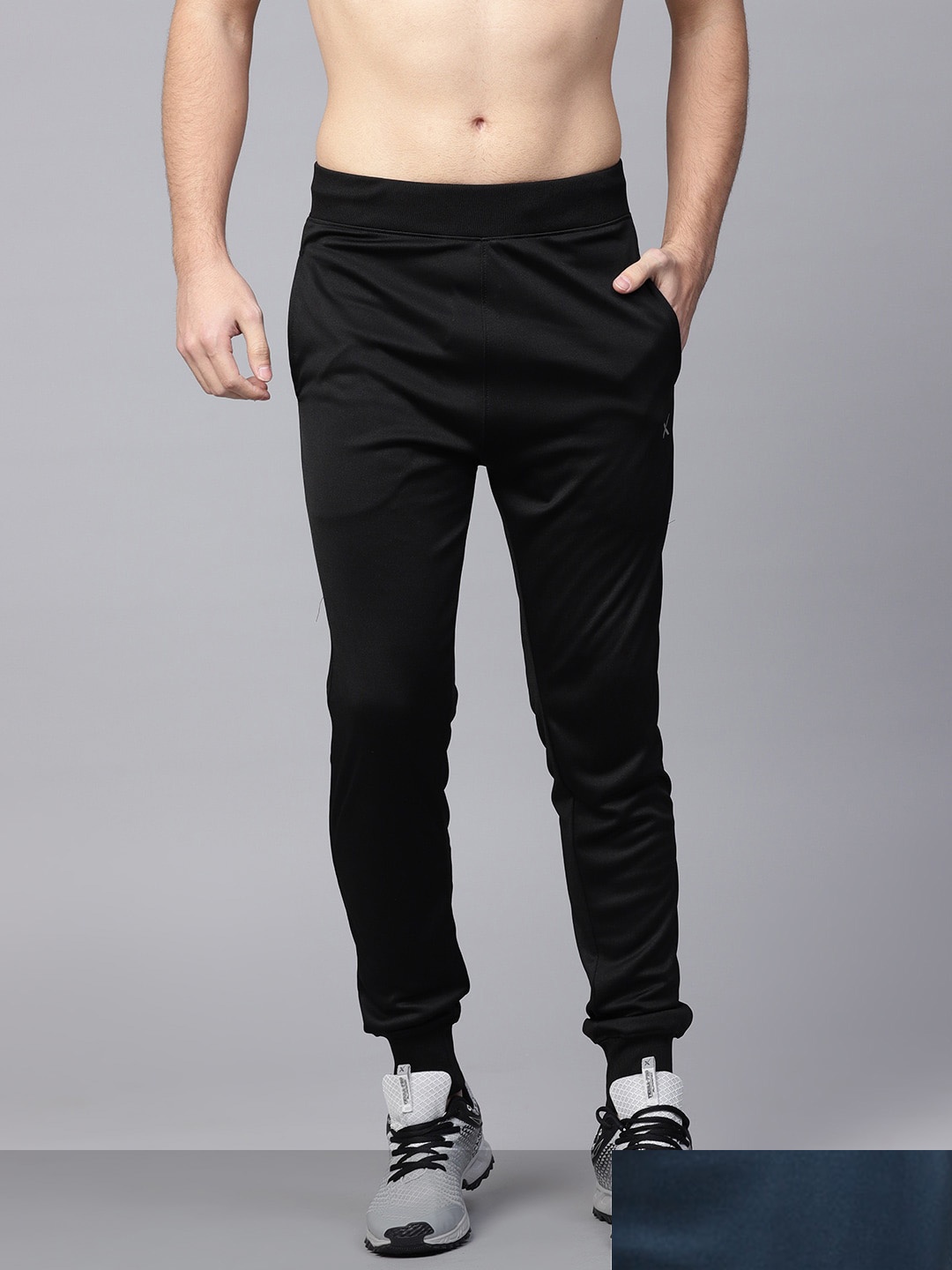 

HRX by Hrithik Roshan Men Pack of 2 Black & Navy Blue Solid Track Pants