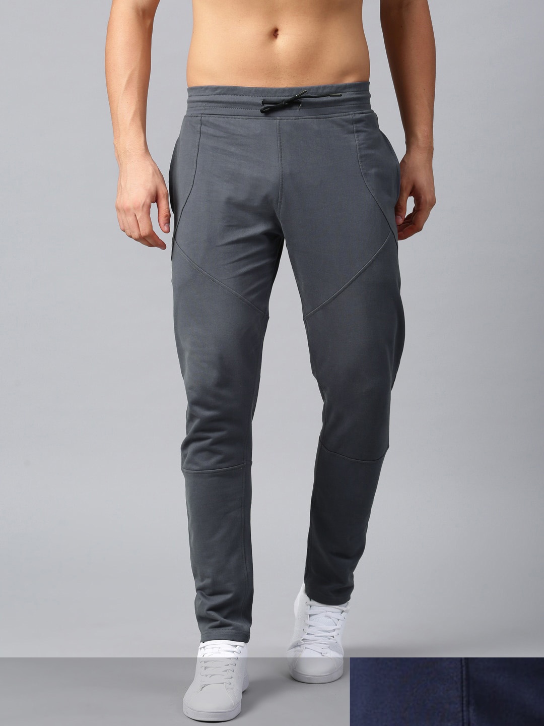

HRX by Hrithik Roshan Men Pack of 2 Grey & Navy Blue Solid Active Track Pants
