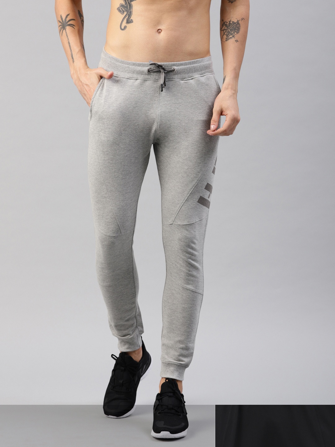 

HRX by Hrithik Roshan Men Pack Of 2 Grey & Black Solid Training Aniti-Microbial Joggers, Grey melange