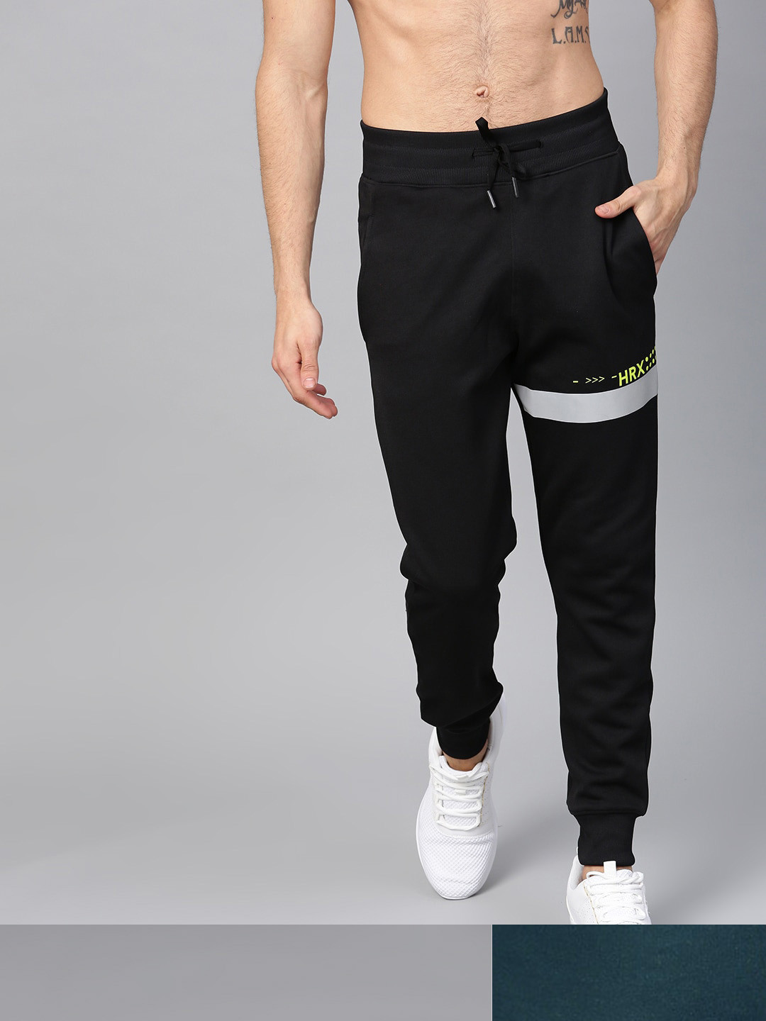 

HRX by Hrithik Roshan Men Pack Of 2 lack & Teal Blue Solid Joggers, Black