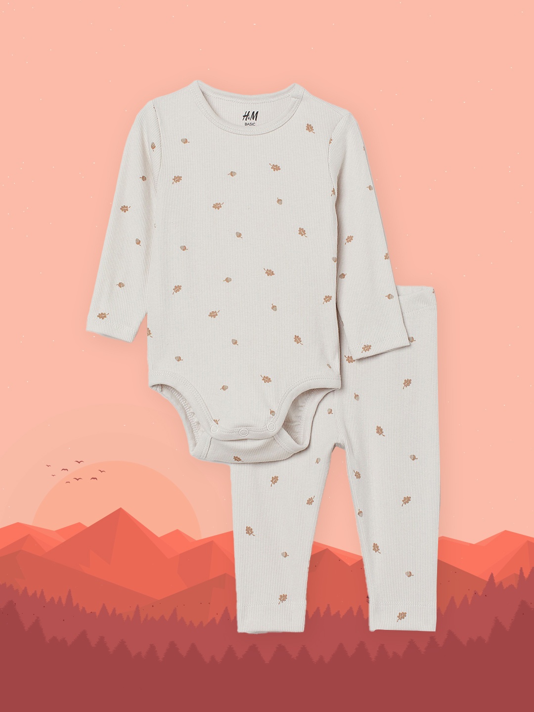 

H&M Girls Beige Ribbed Cotton Set